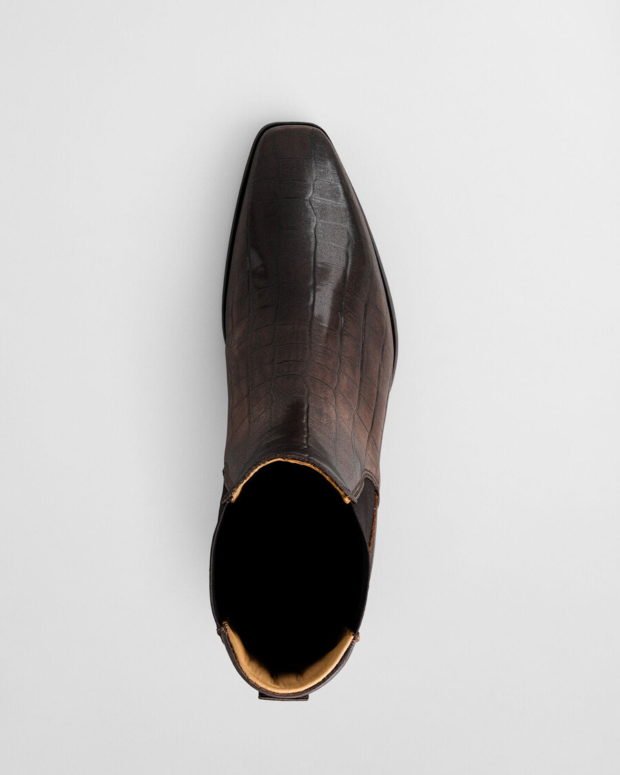 bassotte stiefel aus leder mit krokodilmuster – dunkelbraun