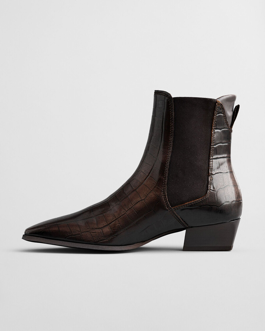 bassotte stiefel aus leder mit krokodilmuster – dunkelbraun