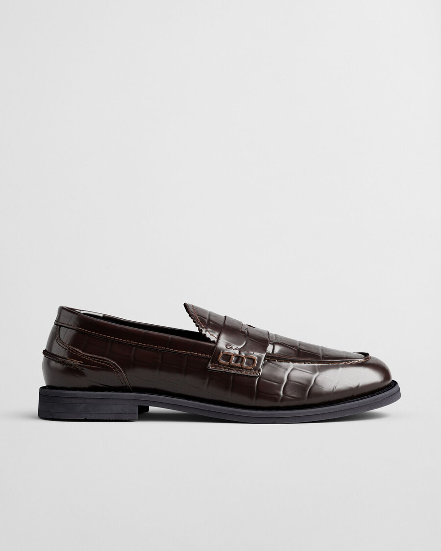 gracelyn loafer aus leder in kroko-optik – dunkelbraun