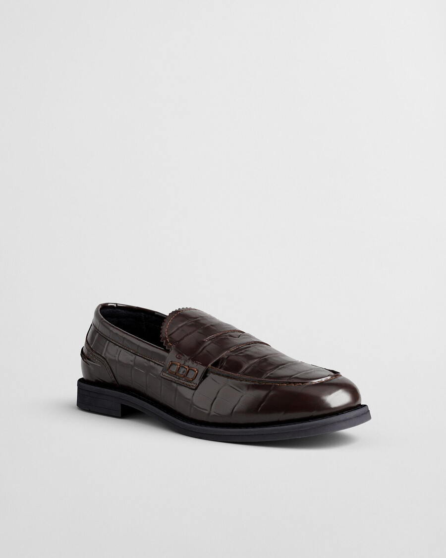 gracelyn loafer aus leder in kroko-optik – dunkelbraun