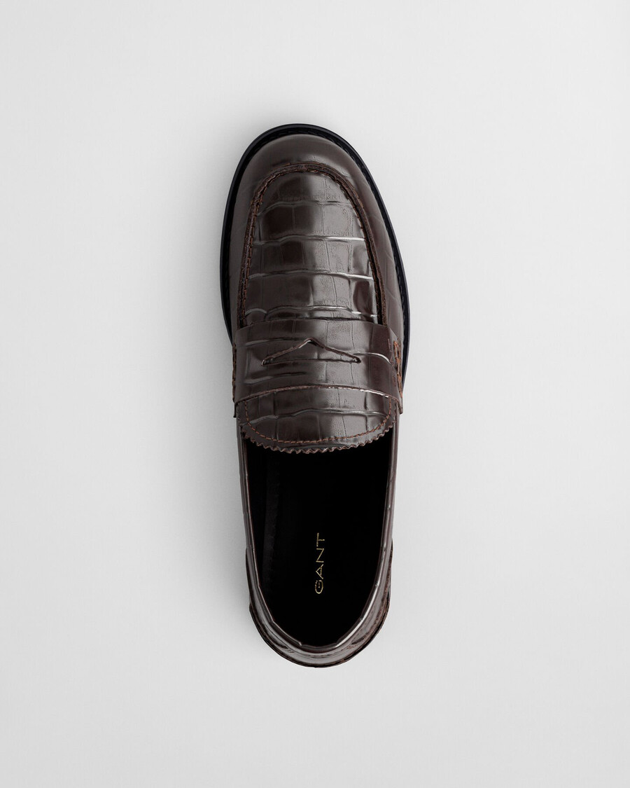gracelyn loafer aus leder in kroko-optik – dunkelbraun