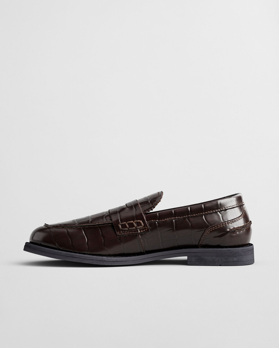 gracelyn loafer aus leder in kroko-optik – dunkelbraun