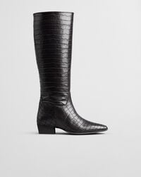 bassotte kniehohe stiefel aus leder mit krokodilprägung – dunkelbraun